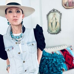 Levi's Denim Jacket Upcycled with Ruffles - Blue/Black